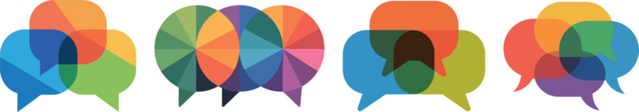 Colorful overlapping speech bubbles with geometric patterns