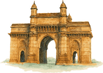 Fototapeta premium Vector watercolor illustration of the Gate of India