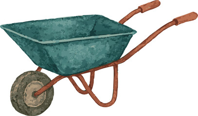 Vector watercolor illustration of a wheelbarrow