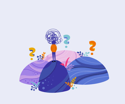 Confused Person with Question Marks &ndash; Mental Health, Anxiety and Decision Paralysis Concept
