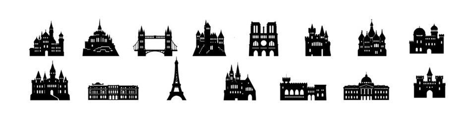 Obraz premium Iconic landmark silhouettes collection of historic architectural structures