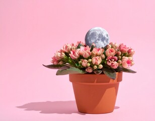 Minimal Pastel Composition of Moon Sprouting Like a Plant