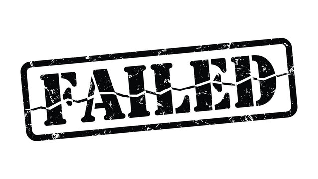 Stamp of Failure: A worn, textured stamp dramatically presents the word FAILED, symbolizing setback and defeat in a raw, impactful manner.