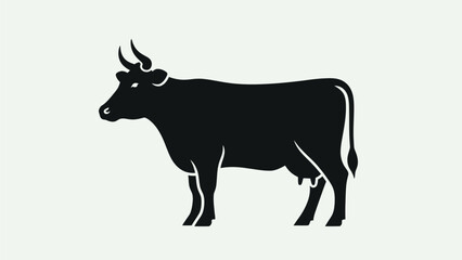 Black Silhouette of a Cow on White Background