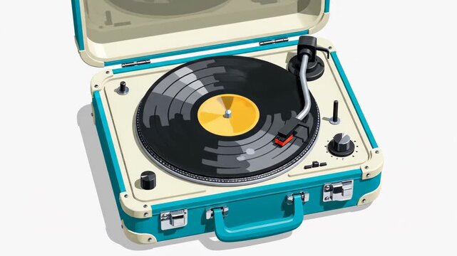 Vintage Portable Turntable: Groovy Retro Record Player in Motion Animation Loop for Nostalgic Vibe