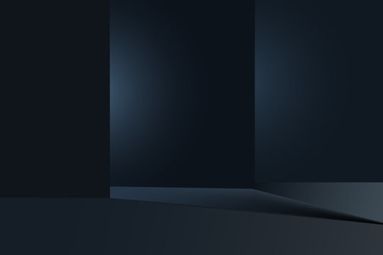 Interior dark room, hangar with concentrate wall and floor, fog and mist environment. 3d render.