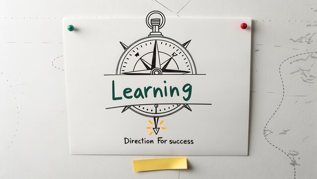 Compass sketch with learning direction on whiteboard