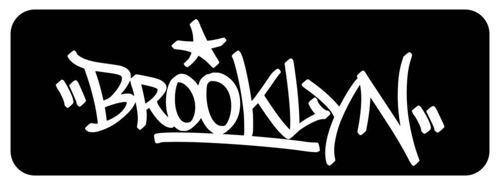 Brooklyn New York Graffiti Tag. Bold Hand-Drawn Street Art Lettering with Urban Marker Style and Star Accent.
