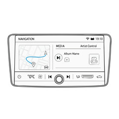Obraz premium Modern Car Infotainment System Display Showing Navigation and Media Controls