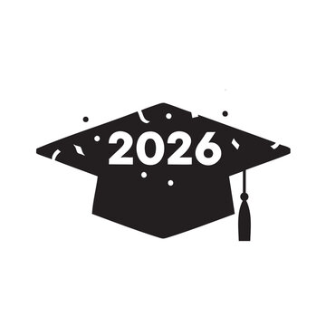 Graduation cap with 2026 year emblem isolated on transparent background