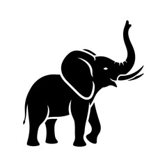 Obraz premium A striking black silhouette of an elephant with its trunk raised high silhouette