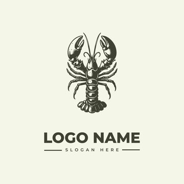 A vintage engraving-style illustration of a lobster logo with a placeholder name and slogan on a clean white background.