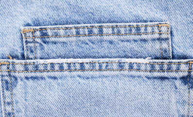 Close-up of blue denim showing seams and texture.