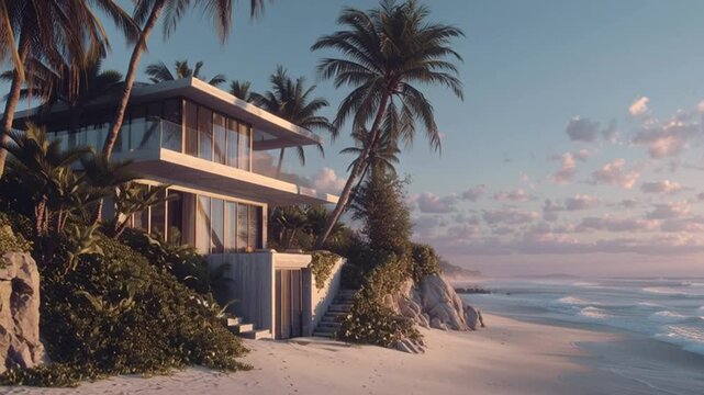 Luxury Beachside Residence with Palm Trees and Cliffside Architecture