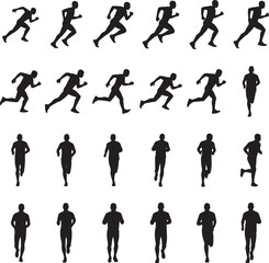 Obraz premium Male runner silhouette set showing front and side running view pose