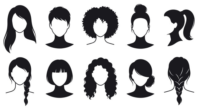 Diverse Women Silhouettes with Various Hairstyles and Hair Textures