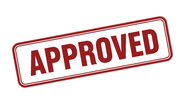 Approved Stamp: A bold red stamp reading APPROVED signifying acceptance or authorization. A clear visual symbol for confirmation of agreement.