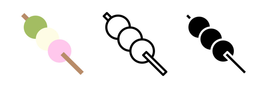三色団子の和菓子アイコンセット｜串団子・和スイーツを表現したシンプルベクターイラスト/Japanese Dango Dumpling Icon Set | Three-Color Skewered Sweets Vector Illustration 