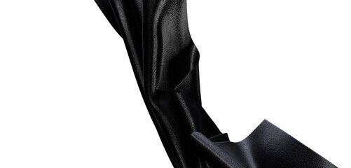 Elegant abstract composition featuring a draped black fabric with a textured surface against a clean white backdrop.