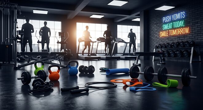 Group Fitness Class in Modern Gym.