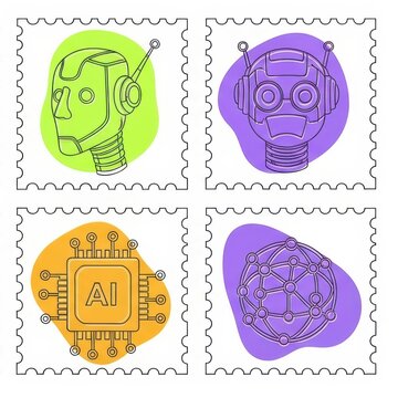 Digital Minds AI Robots Technology Stamps Set	
