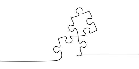 Continuous single line drawing of puzzle piece. Problem solving and solution business metaphor. One line drawing of puzzle piece for idea, business, thinking process Editable stroke © Vasyl Yurlov