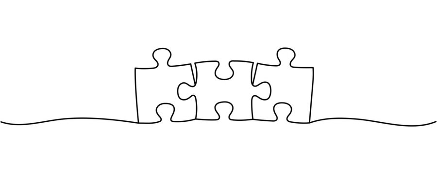 Continuous single line drawing of puzzle piece. Problem solving and solution business metaphor. One line drawing of puzzle piece for idea, business, thinking process Editable stroke