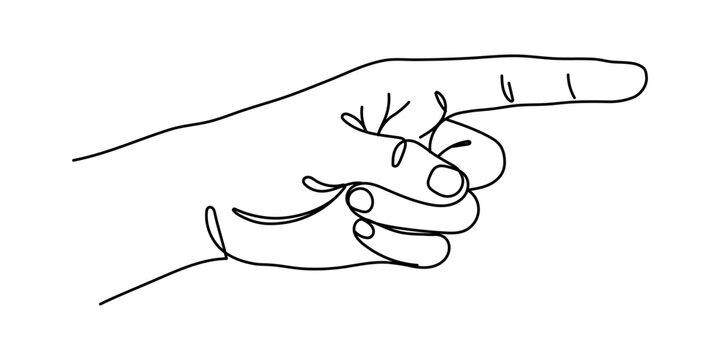 One line drawing of hand pointing finger. Vector illustration creative idea of problem up. Editable stroke