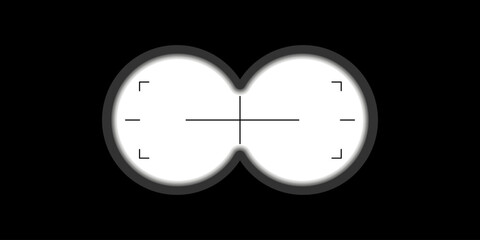 Obraz premium Binoculars viewfinder overlay on transparent background. Spy POV. Circular dual lens without crosshair marks. Military, hunting or spy optical instrument. Realistic vector illustration.