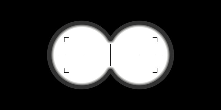 Binoculars viewfinder overlay on transparent background. Spy POV. Circular dual lens without crosshair marks. Military, hunting or spy optical instrument. Realistic vector illustration.