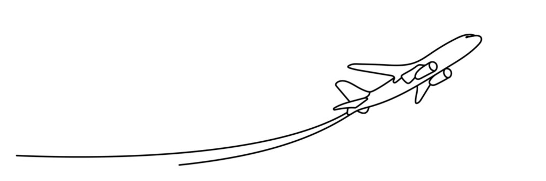 Continuous one line drawing Flying plane. Plane taking off Editable stroke
