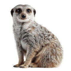 Fototapeta premium PNG of A curious meerkat sitting upright, showcasing its expressive eyes and fluffy fur.