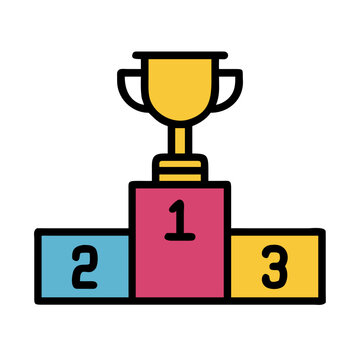 Trophy on Podium Illustration with Number One. Award Icon Design, Competition Achievement, Victory Concept. and First Place