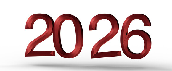 3D render of the year 2026 in red font. Perfect for new year greetings and future planning, great for cards, websites, a © vegefox.com