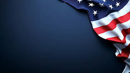 American US flag on dark blue background with copy space, presidential midterm elections 2026, american national holiday, July 4, Veterans or memorial day patriotic banner
