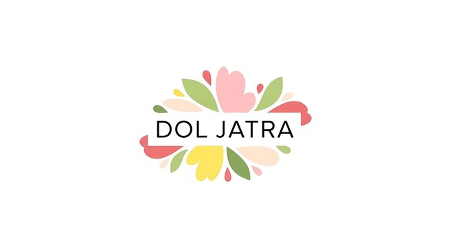 Floral typography design for dol jatra spring festival with soft pastel colors and abstract flower shapes creating a peaceful aesthetic for holiday greeting cards