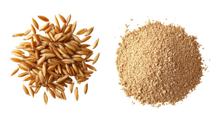 A pile of oat grains and oat flour on a black background on transparent background