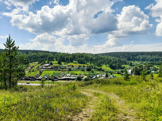 Landscape with village and blue sky