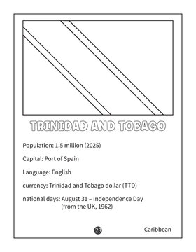 Trinidad And Tobago Flag Coloring Page with Country Facts for Kids