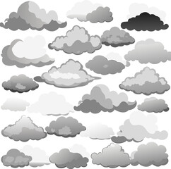 A diverse collection of clouds in various shapes and sizes floating in the sky Vector