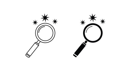 Obraz premium Two styles of magnifying glass icons with sparkles represent successful searching and detailed analysis