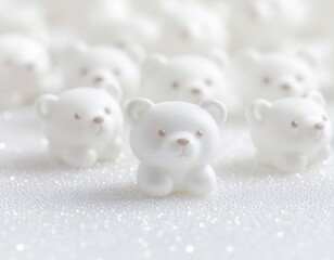 キラキラした雪の上に佇む白熊の人形のミニマルで静かな背景
a minimal and serene scene with a polar bear figurine resting on sparkling snow
