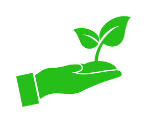 Simple icon of a hand holding sprouting leaves illustration on transparent background. 