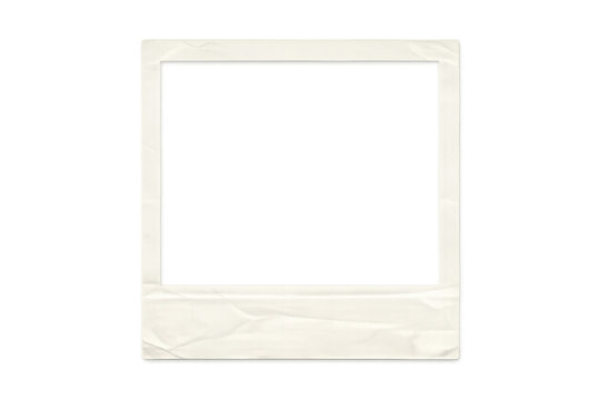 Vintage instant film frame with crumpled texture on transparent background, retro photography border element