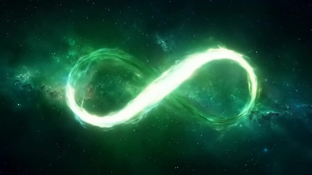 Abstract infinity symbol in a cosmic nebula environment