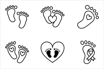Baby footprint icon set. Baby feet sign with love. vector illutration on white background