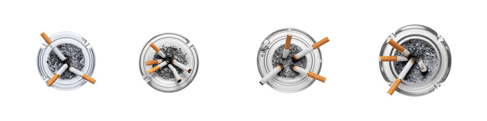 Collection for Four silver coins with gold accents isolated on transparent background