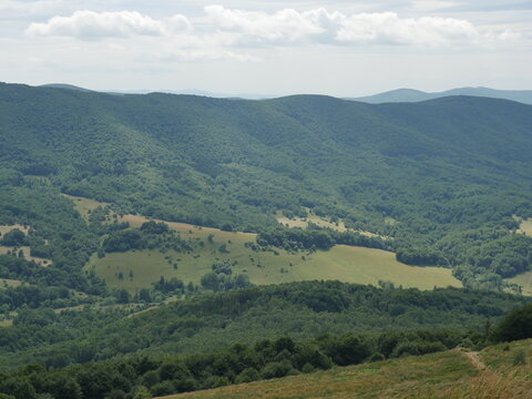 View of the meadows in the Bieszczady Mountains