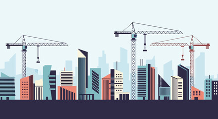 Obraz premium City Skyline Under Construction with Cranes and Modern Buildings.