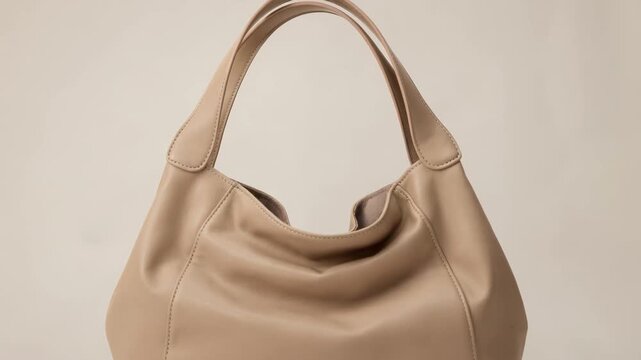 Focus on the pouchstyle handbag in a medium shot showcasing its unstructured slouchy form with supple fabric folding naturally as its sewn with delicate stitches.